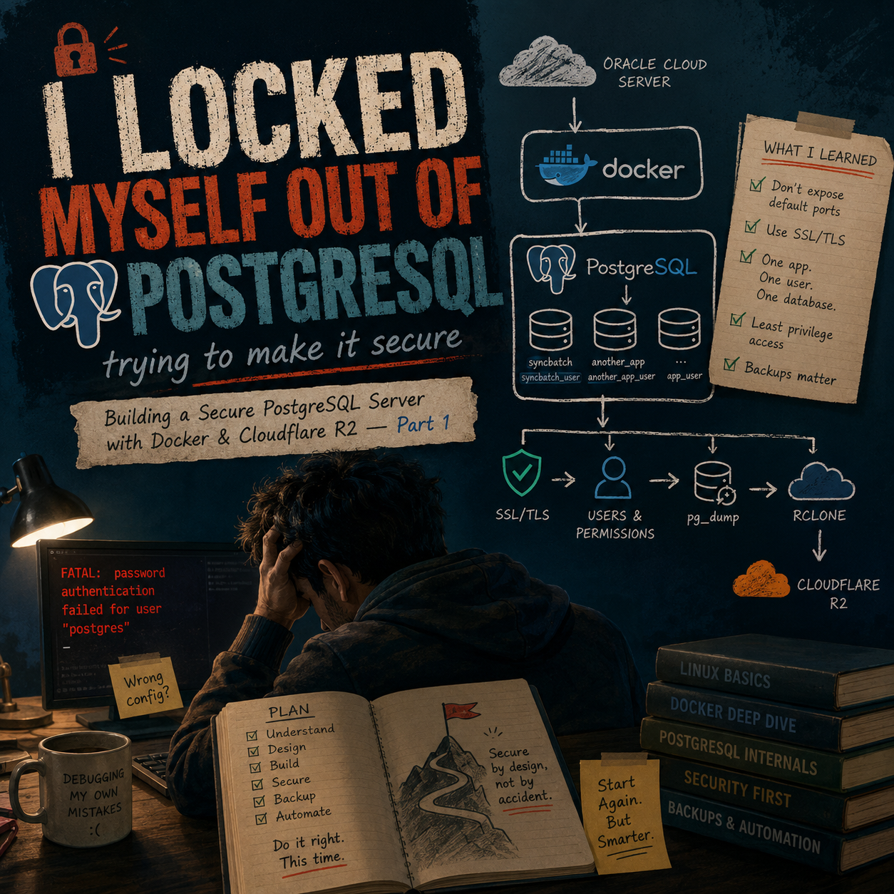 I Locked Myself Out of PostgreSQL Trying to Make It Secure Building a Secure PostgreSQL Server with Docker & Cloudflare R2 — Part 1